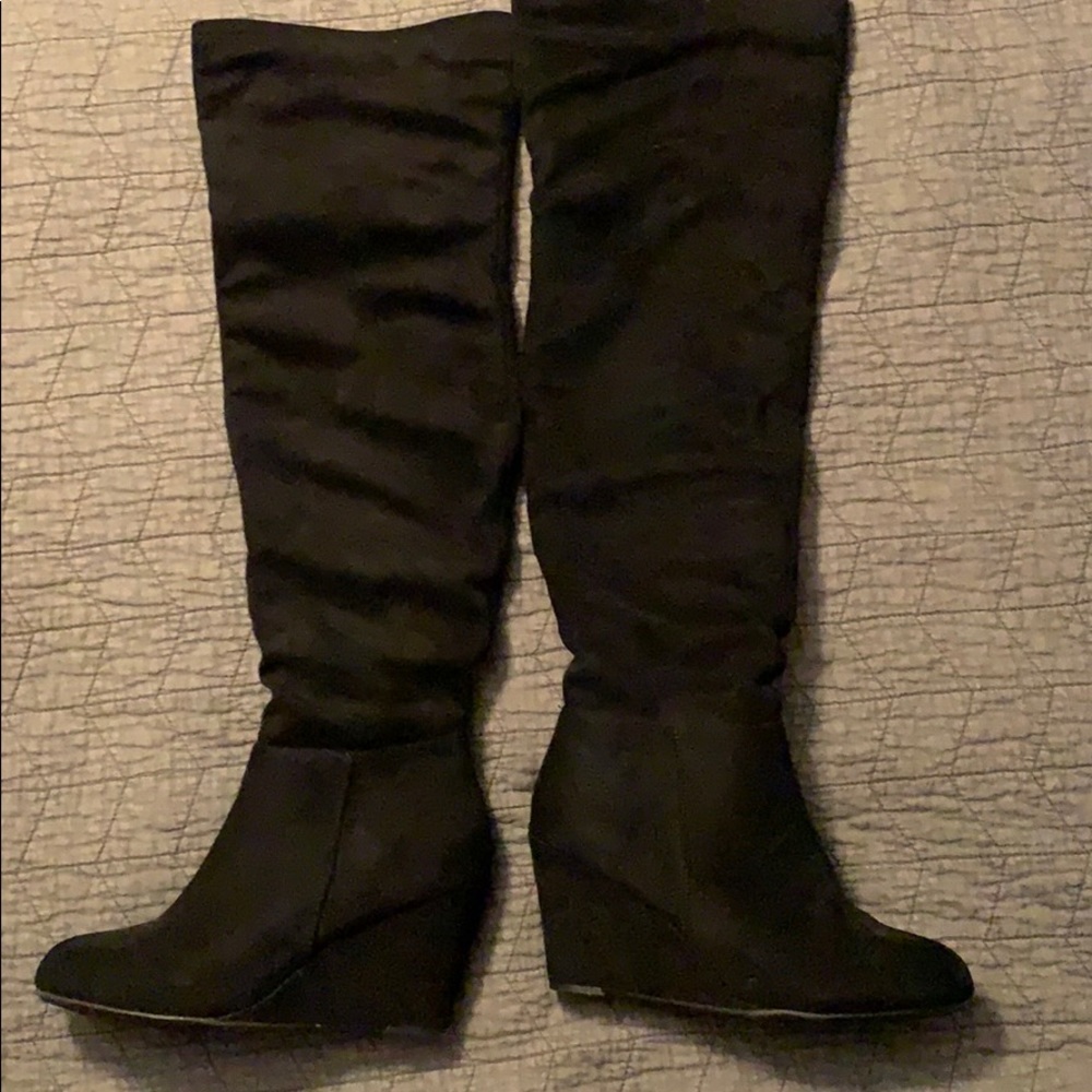 Chinese Laundry Suede thigh high wedge boots
